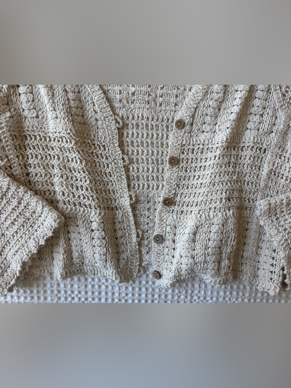 Rebellion Cream Open-Weave Button Cardigan - Picture 2 of 5